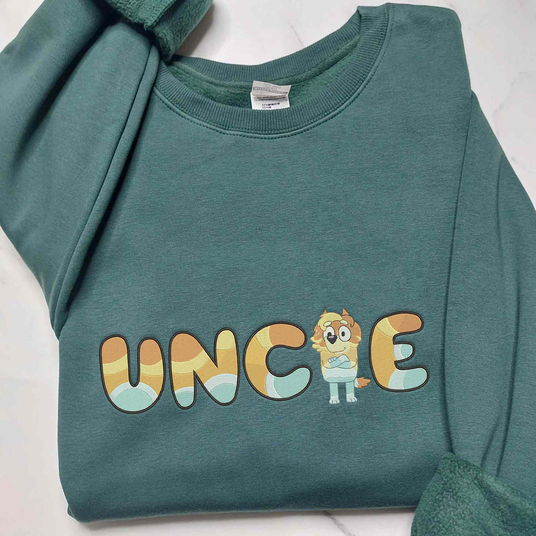 Cute Blue Dog Uncle Sweatshirt, Custom Kids Name on Sleeve Sweatshirt B_M82
