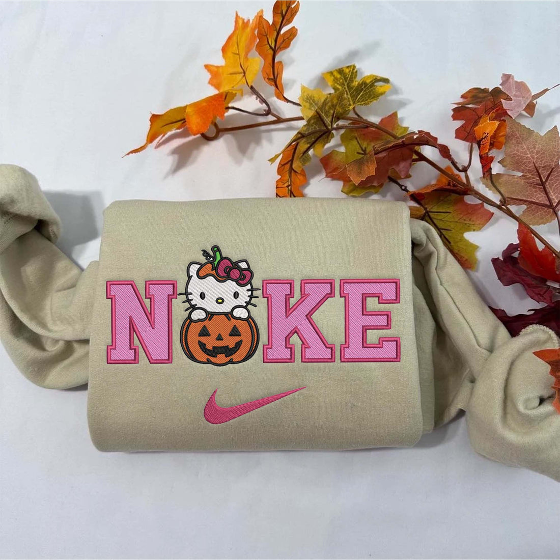 Embroidered Pumpkin Cat Halloween Sweatshirt, Halloween Embroidery Sweatshirt HLW_M505