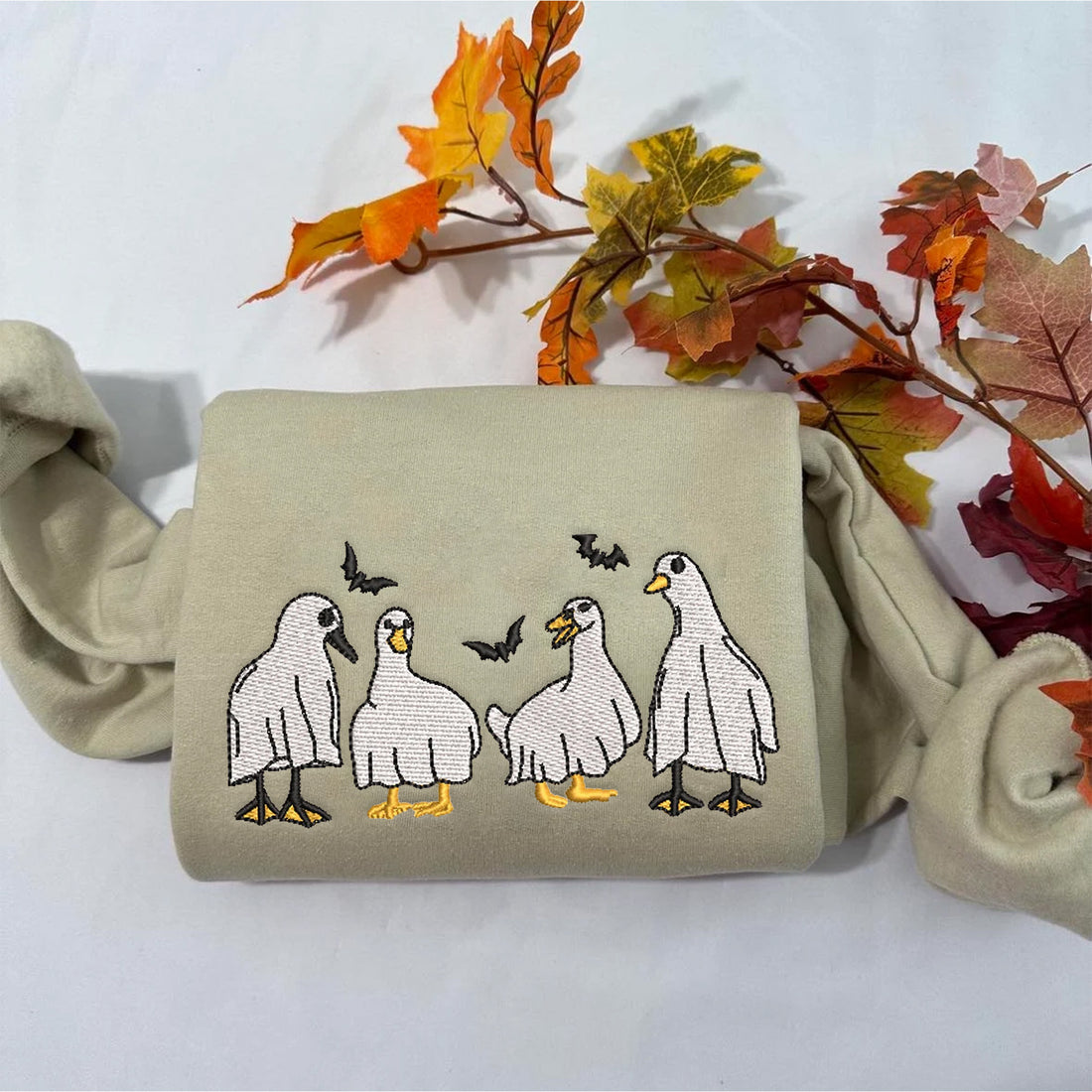 Ghost Duck Halloween Embroidery Sweatshirt, Halloween Embroidery Sweatshirt HLW_M360