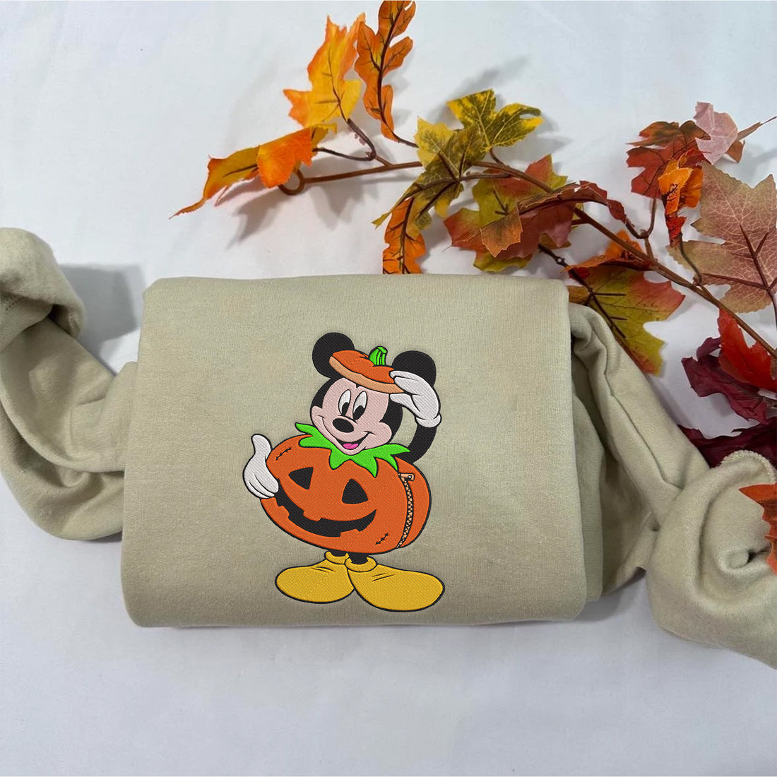 Girl Mouse in Pumpkin Halloween Sweatshirt, Halloween Embroidery Sweatshirt HLW_M969