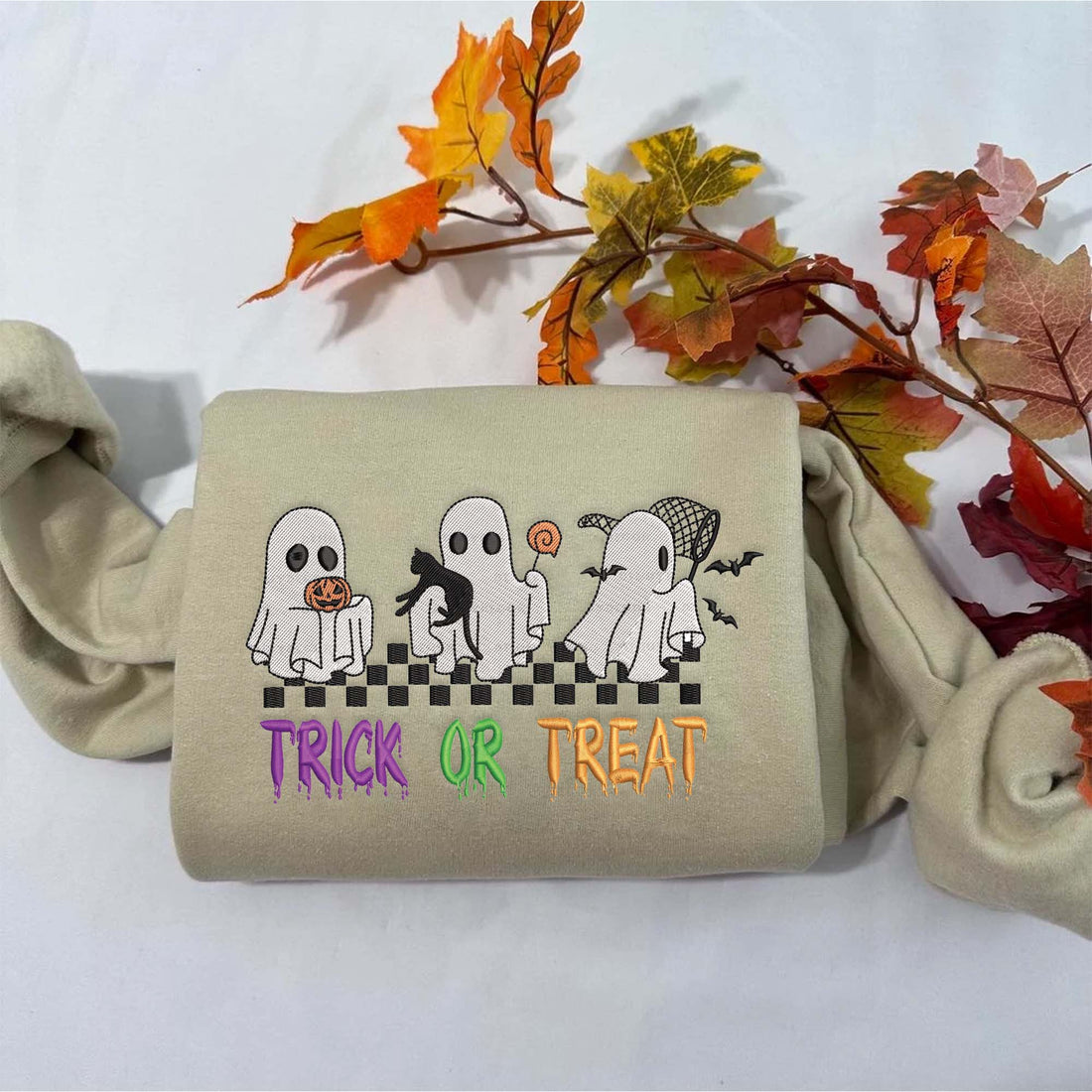Ghost Trick or Treat Halloween Embroidery Sweatshirt, Halloween Embroidery Sweatshirt HLW_M1371
