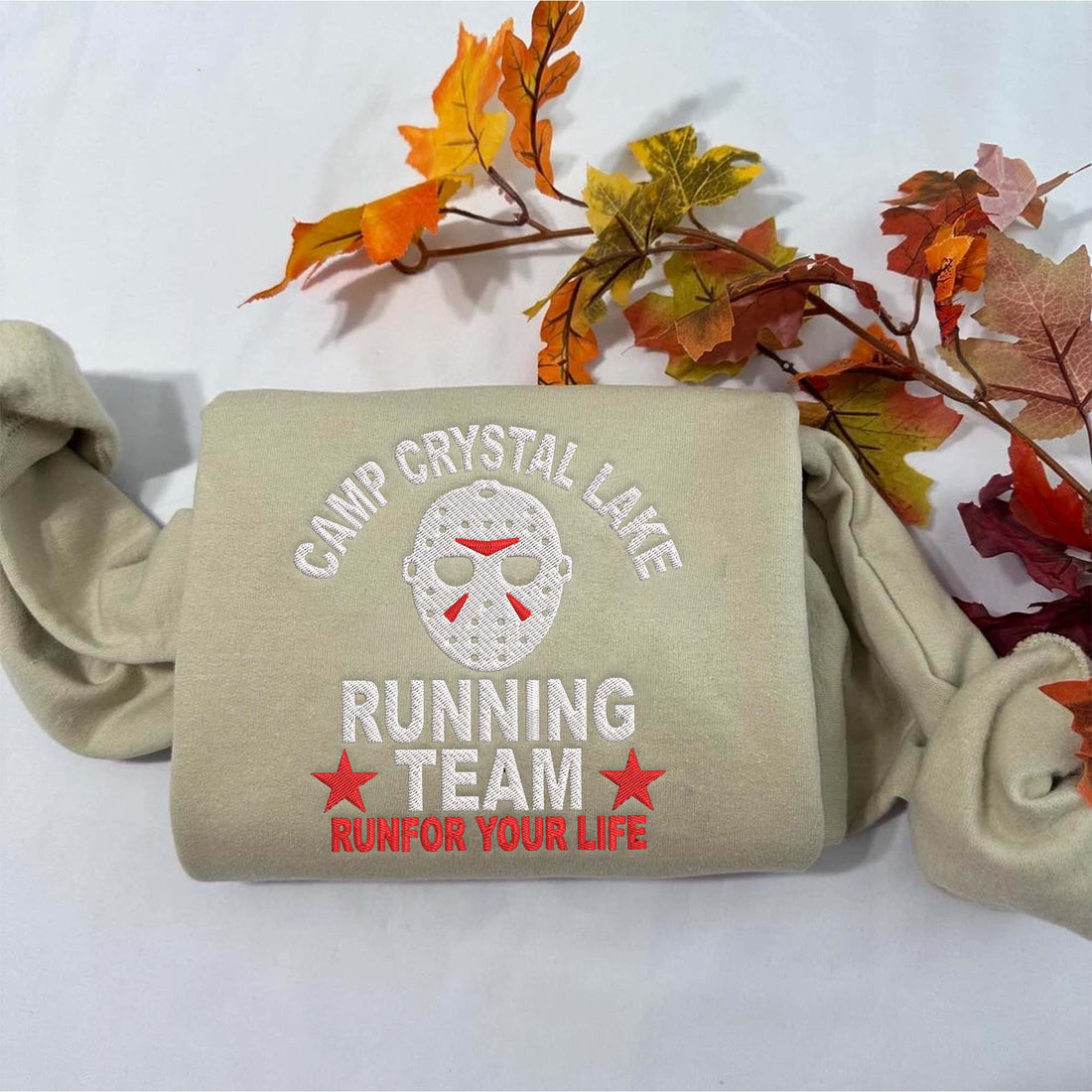 Camp Crystal Lake Running Team Run For Your Life Sweatshirt, Halloween Embroidery Sweatshirt HLW_M556