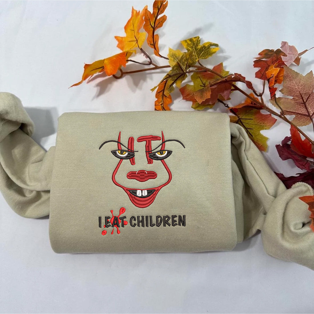 Clown I Eat Children Embroidery Sweatshirt, Halloween Embroidery Sweatshirt HLW_M1117