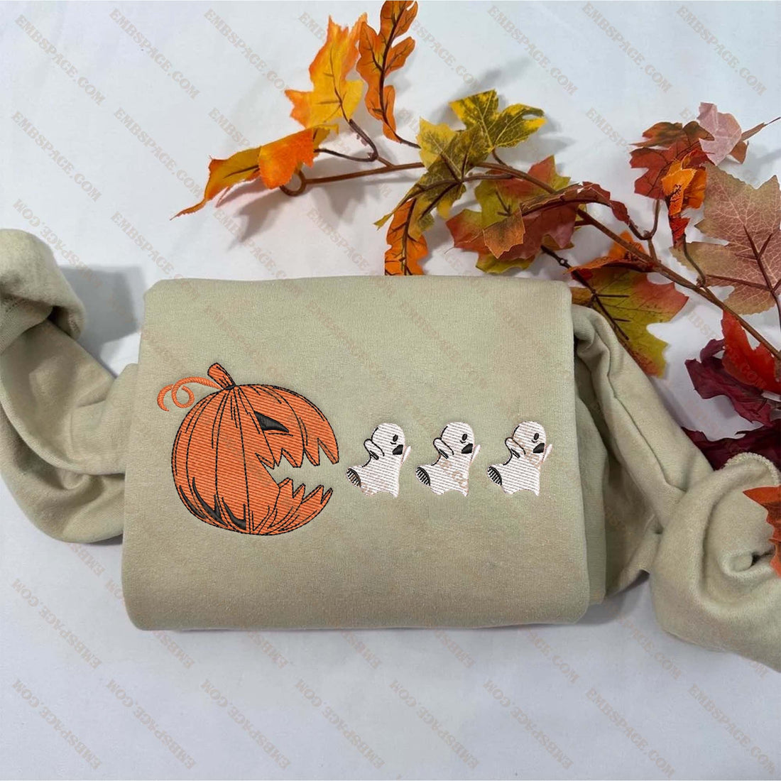 Halloween Pumpkin Ghosts Embroidery Sweatshirt, Halloween Embroidery Sweatshirt HLW_M1637