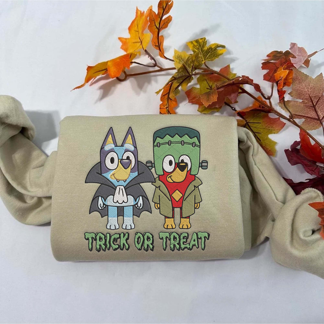 Blue Dog and Friend Halloween Sweatshirt, Halloween Embroidery Sweatshirt HLW_M583