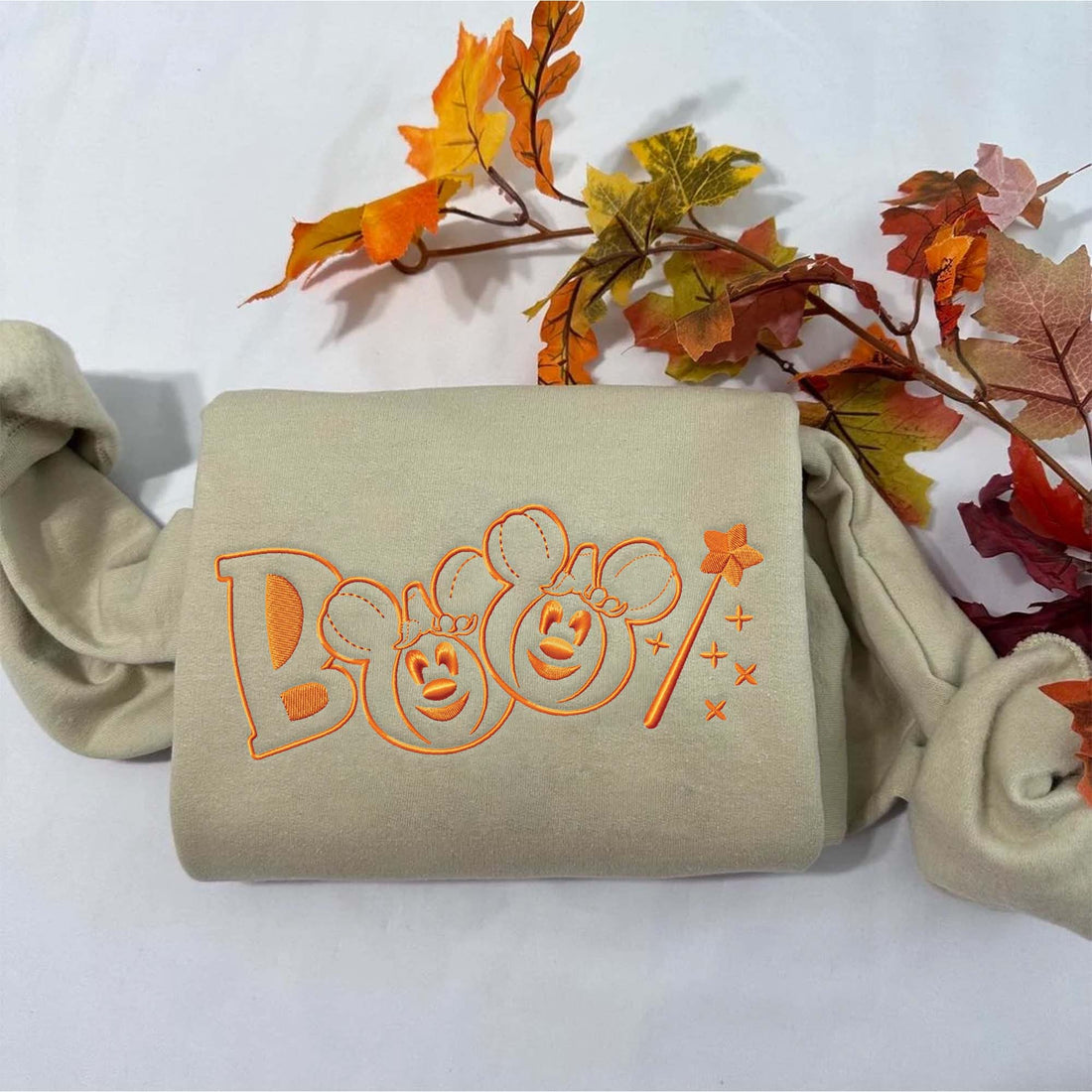 Mouse Cartoon Boo Embroidery Sweatshirt, Halloween Embroidery Sweatshirt HLW_M408