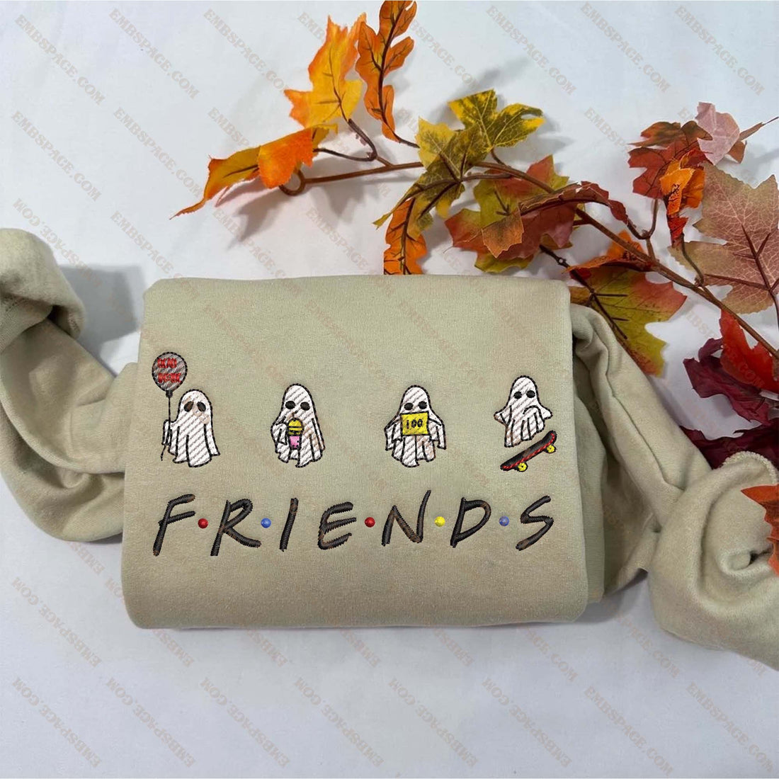 Ghost Spooky Friends Embroidery Sweatshirt, Halloween Embroidery Sweatshirt HLW_M1591
