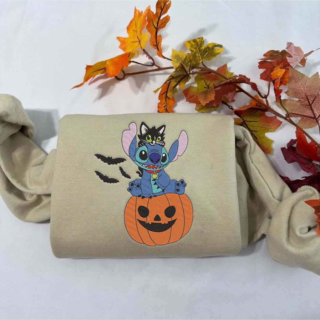 Halloween Pumpkin Cat Cartoon Embroidery Sweatshirt, Halloween Embroidery Sweatshirt HLW_M417