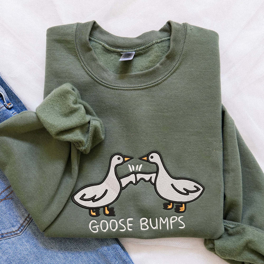 Embroidered Goose Bumps Shirt, Goose Bumps Embroidery Crewneck FU_M01