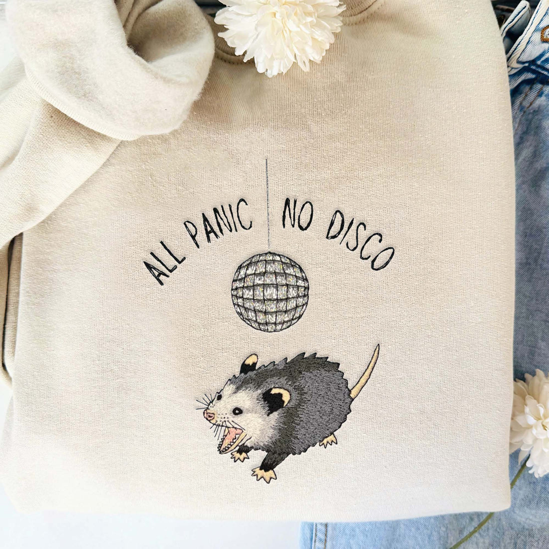 Panic Party Possum Embroidery Sweatshirt, All Panic No Disco Opossum Hand Embroidery Shirt FU_M20