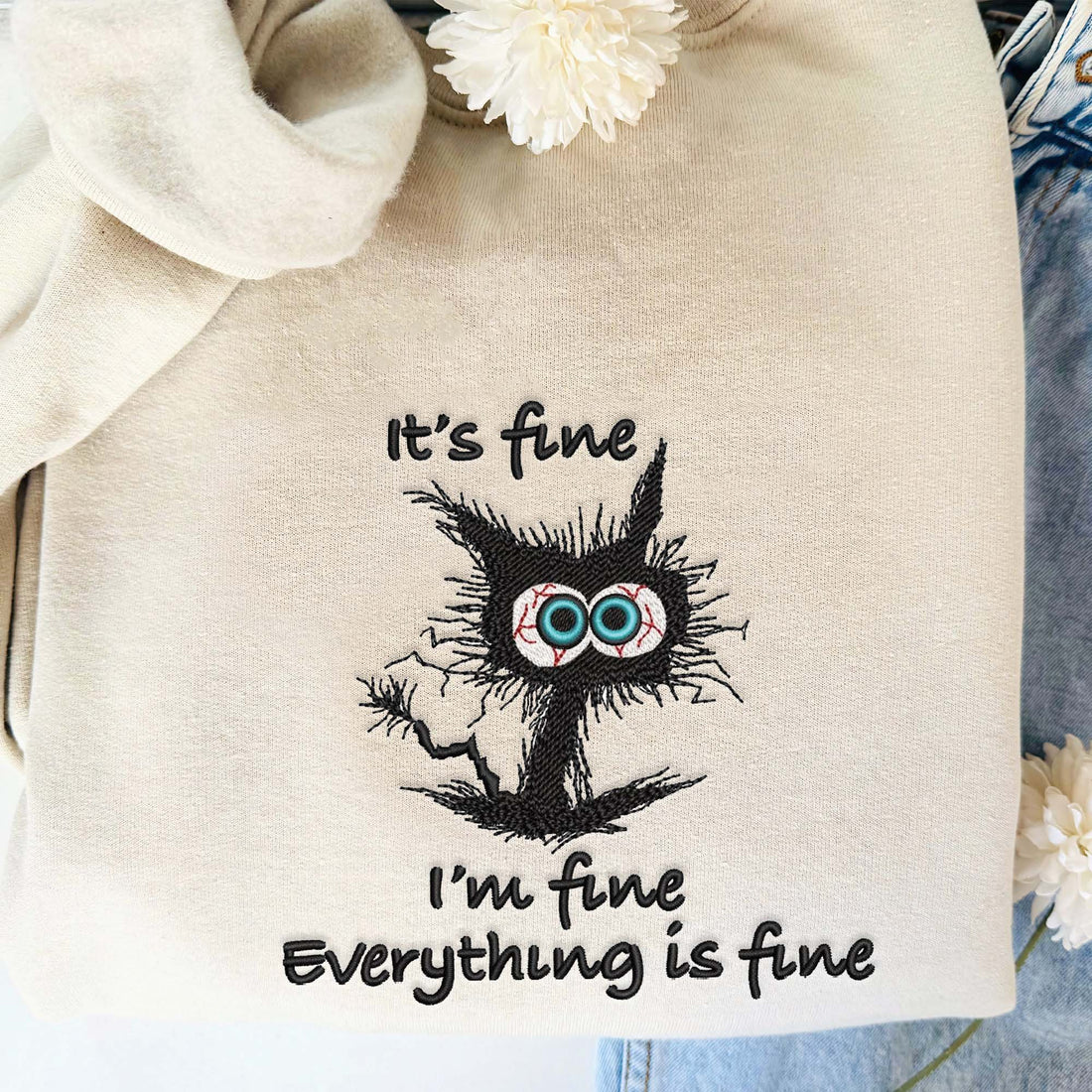 It's Fine I'm Fine Everything is Fine Embroidery Shirt, I'm Fine Cat Embroidery FU_M16