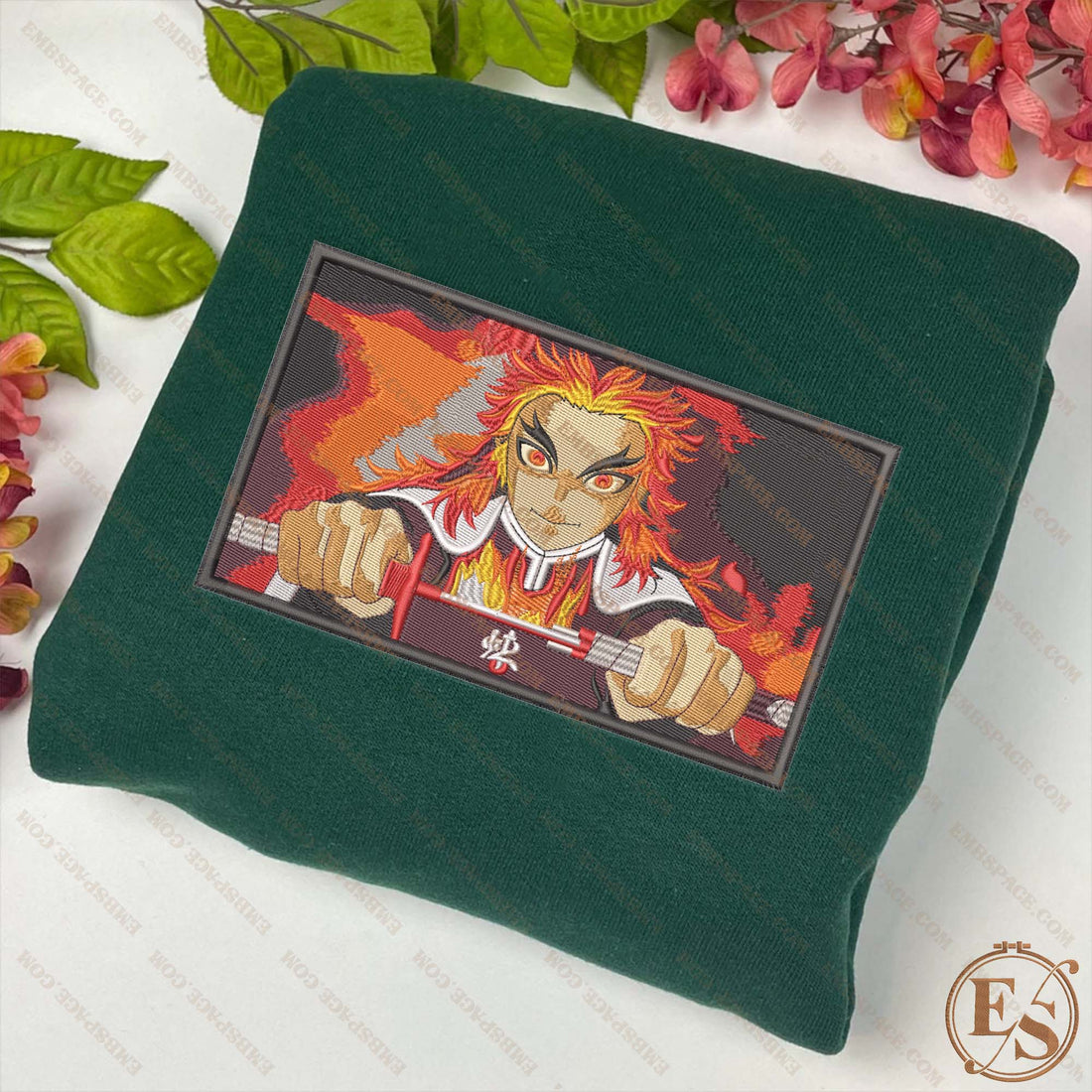 Anime Flaming Hair Character With Sword Emb Sweatshirt, Anime Box Embroidery Sweatshirt A_DS17