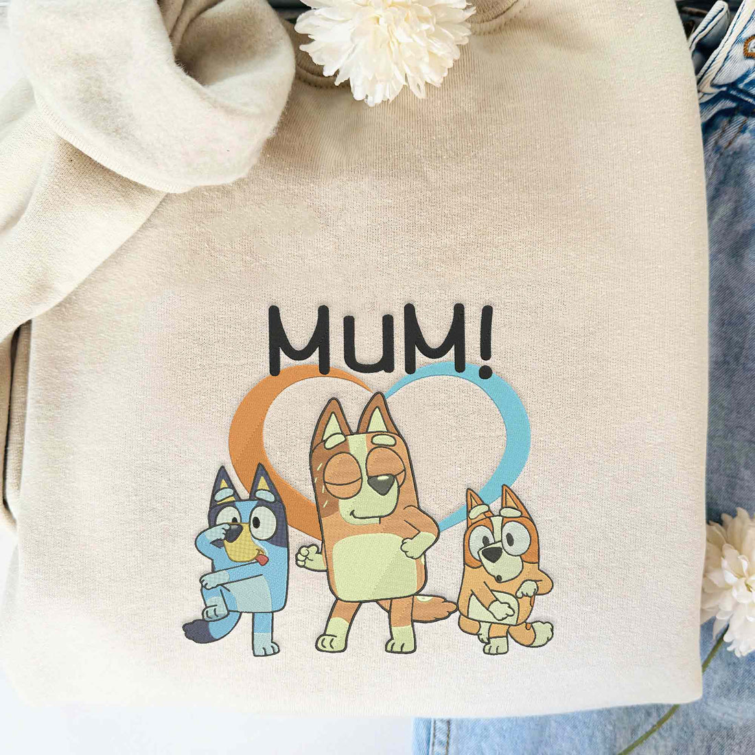 Blue Dog Mom Embroidery Sweatshirt, I Love Mom Embroidery Sweatshirt B_M88
