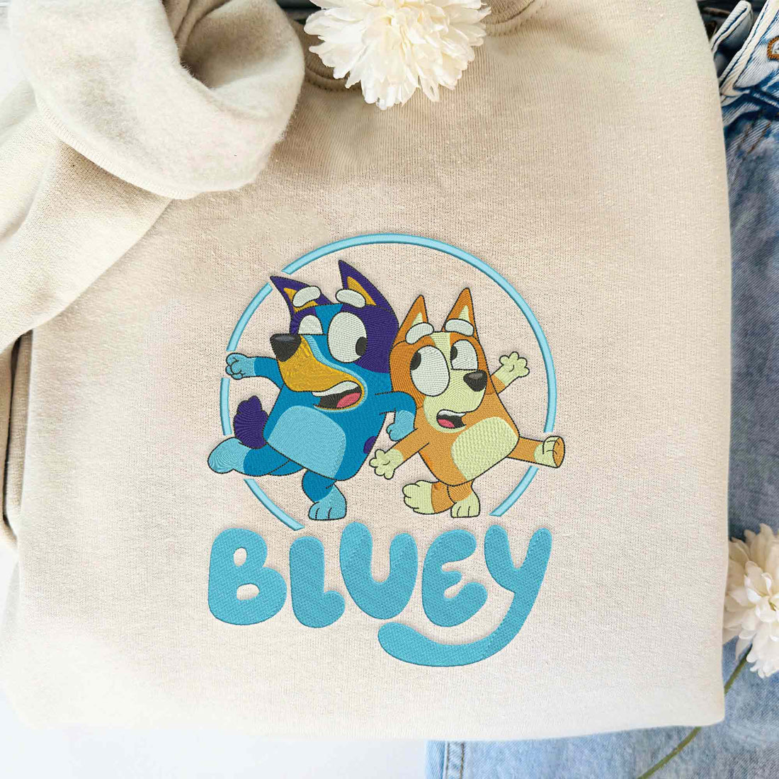 Blue Dog And Yellow Dog Embroidery Sweatshirt, Blue Dog Funny Sweatshirt B_M07