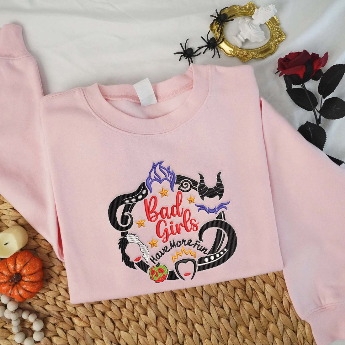 Bad Girls Have More Fun Embroidery Sweatshirt, Halloween Embroidery Sweatshirt HLW_M269