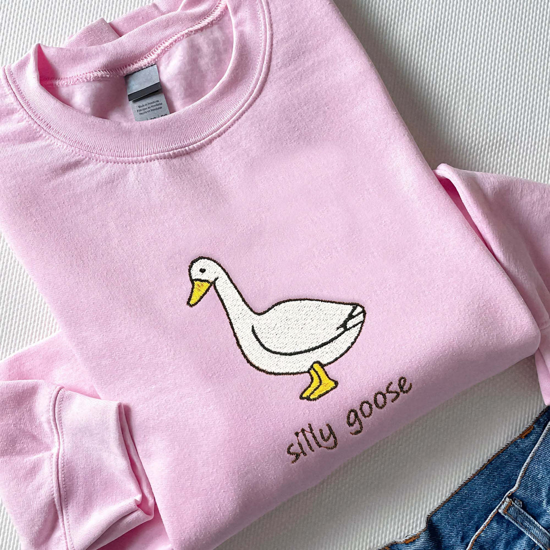 Embroidered Goose Crewneck Shirt, Silly Goose Shirt FU_M04