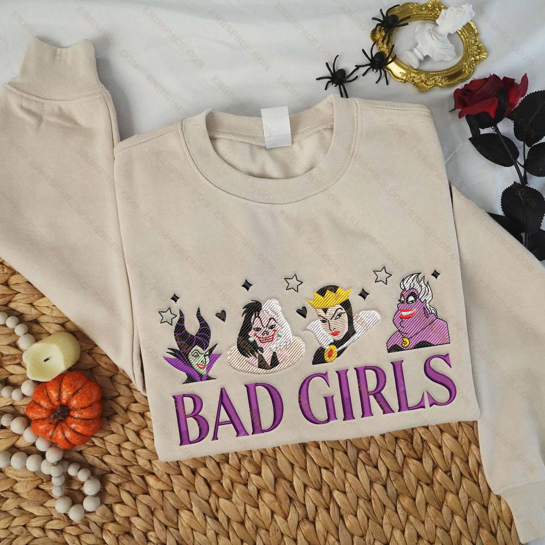 Halloween Bad Girls Cartoon Villain Queen Embroidery Sweatshirt, Halloween Embroidery Sweatshirt HLW_M1737