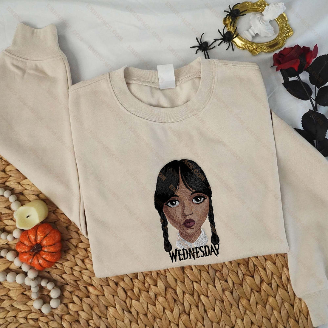 Girl With Pigtails Family Halloween Embroidery Sweatshirt, Halloween Embroidery Sweatshirt HLW_M1266