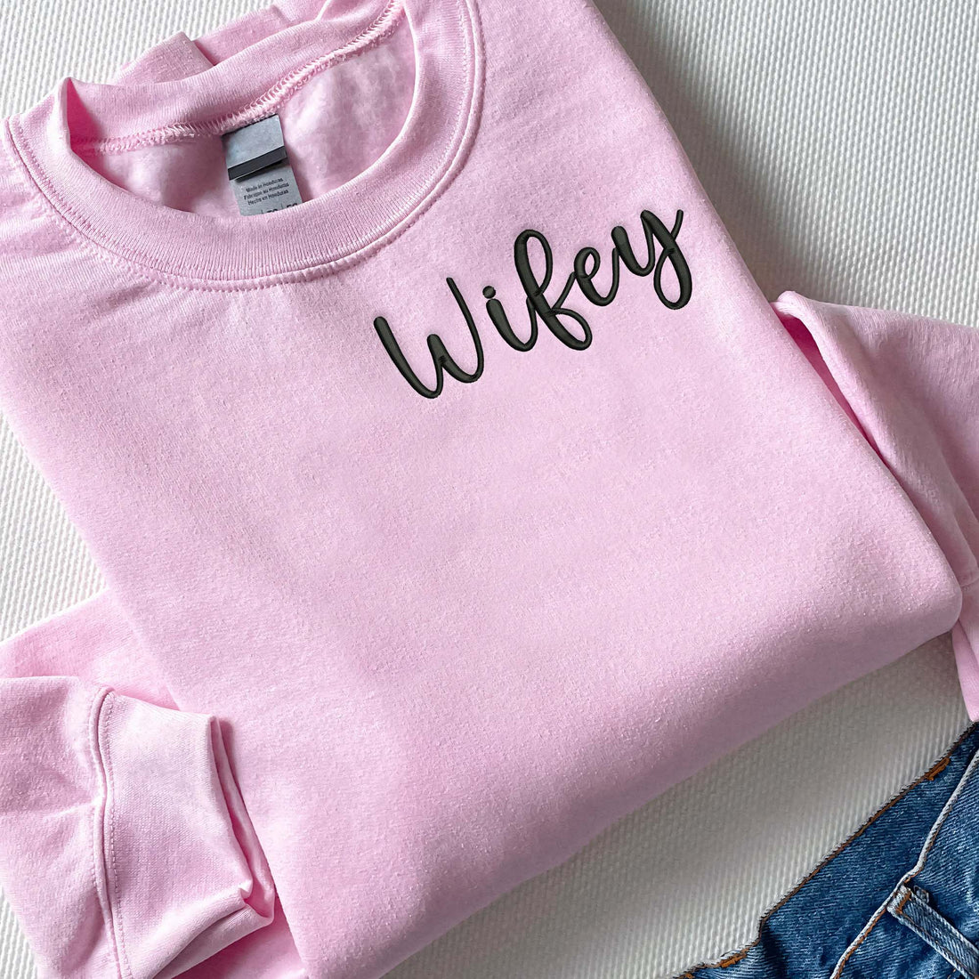 Embroidered Hubby Wifey With Date Shirt, Couple Embroidered Sweatshirt For Couple C_M05