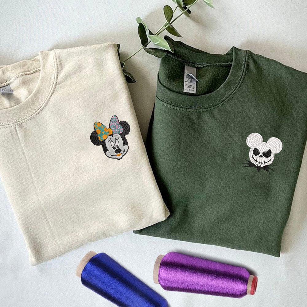 Custom Cartoon Halloween Mouses Couples Sweatshirt, Couple Embroidery Sweatshirt CM_C26