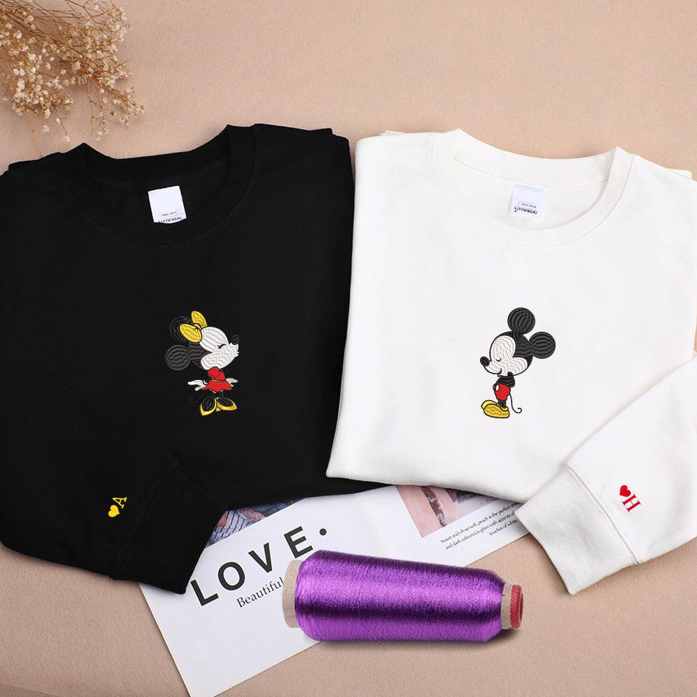 Custom Cartoon Mouses In Love Couples Sweatshirt, Couple Embroidery Sweatshirt CM_C29