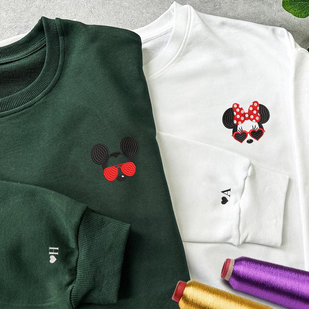 Custom Cartoon Mouses Inspired Couples Sweatshirt, Couple Embroidery Sweatshirt CM_C30