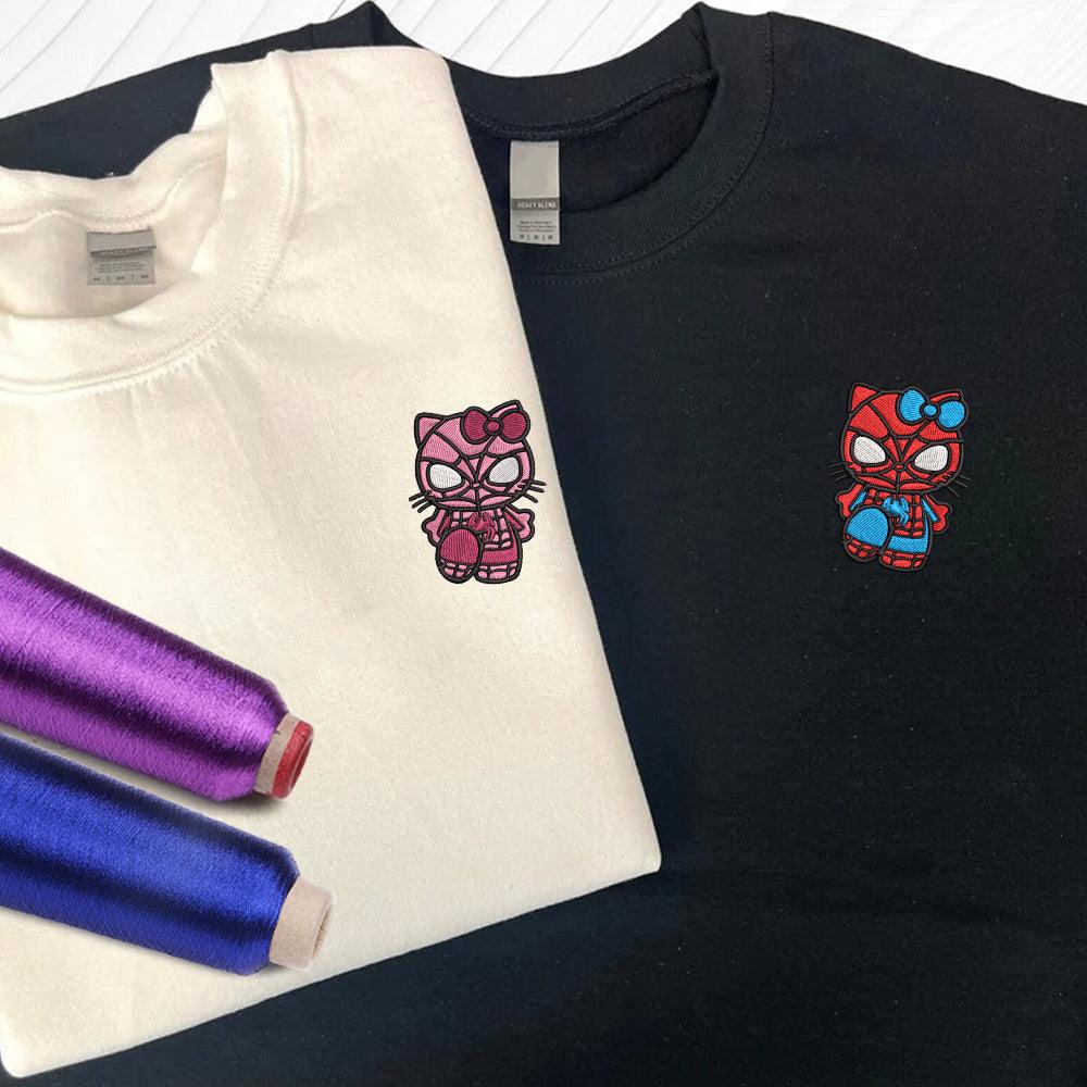 Custom Cartoon Spider x Kitten Couples Sweatshirt, Couple Embroidery Sweatshirt CM_C34