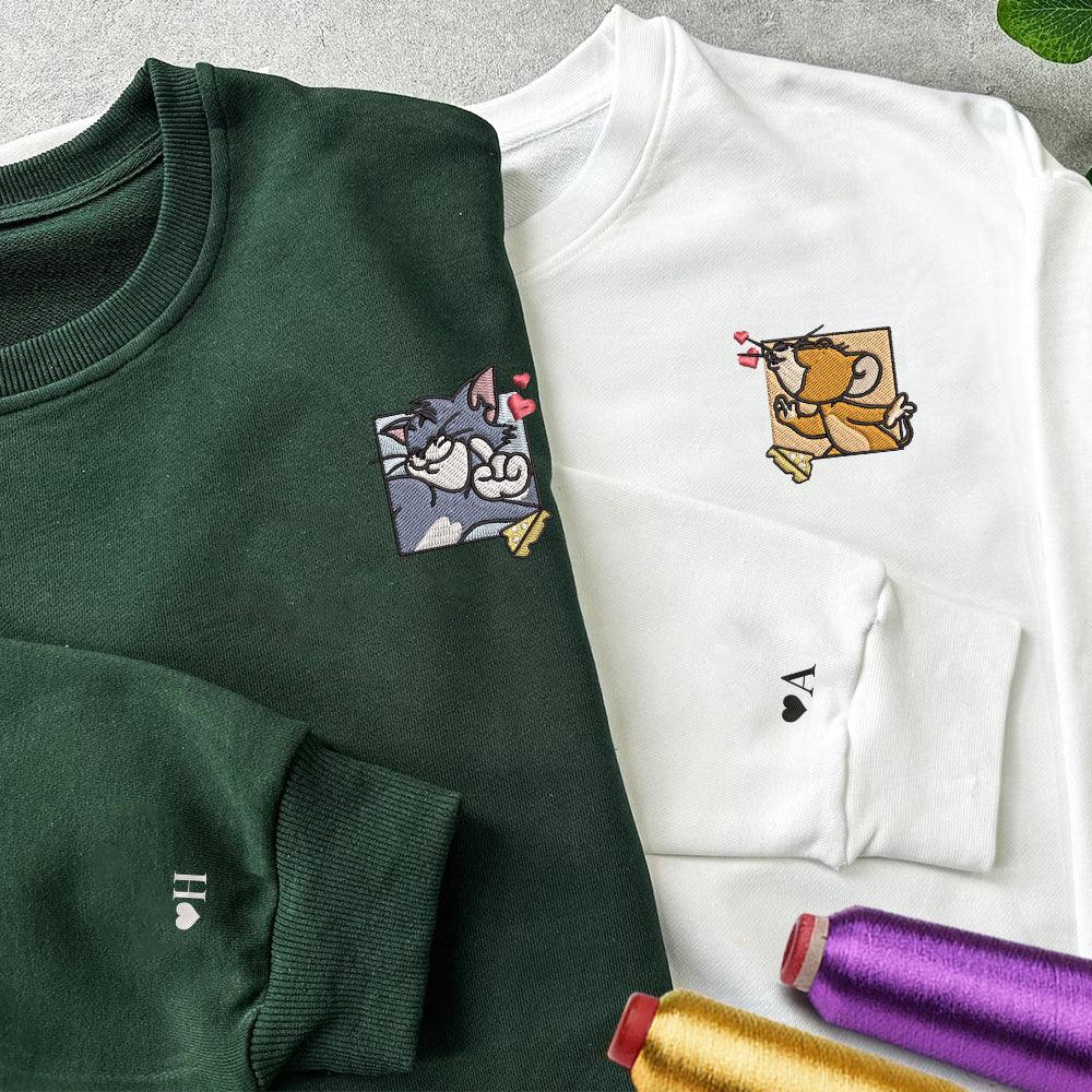 Custom Cute Mouses Couples Sweatshirt, Couple Embroidery Sweatshirt CM_C59