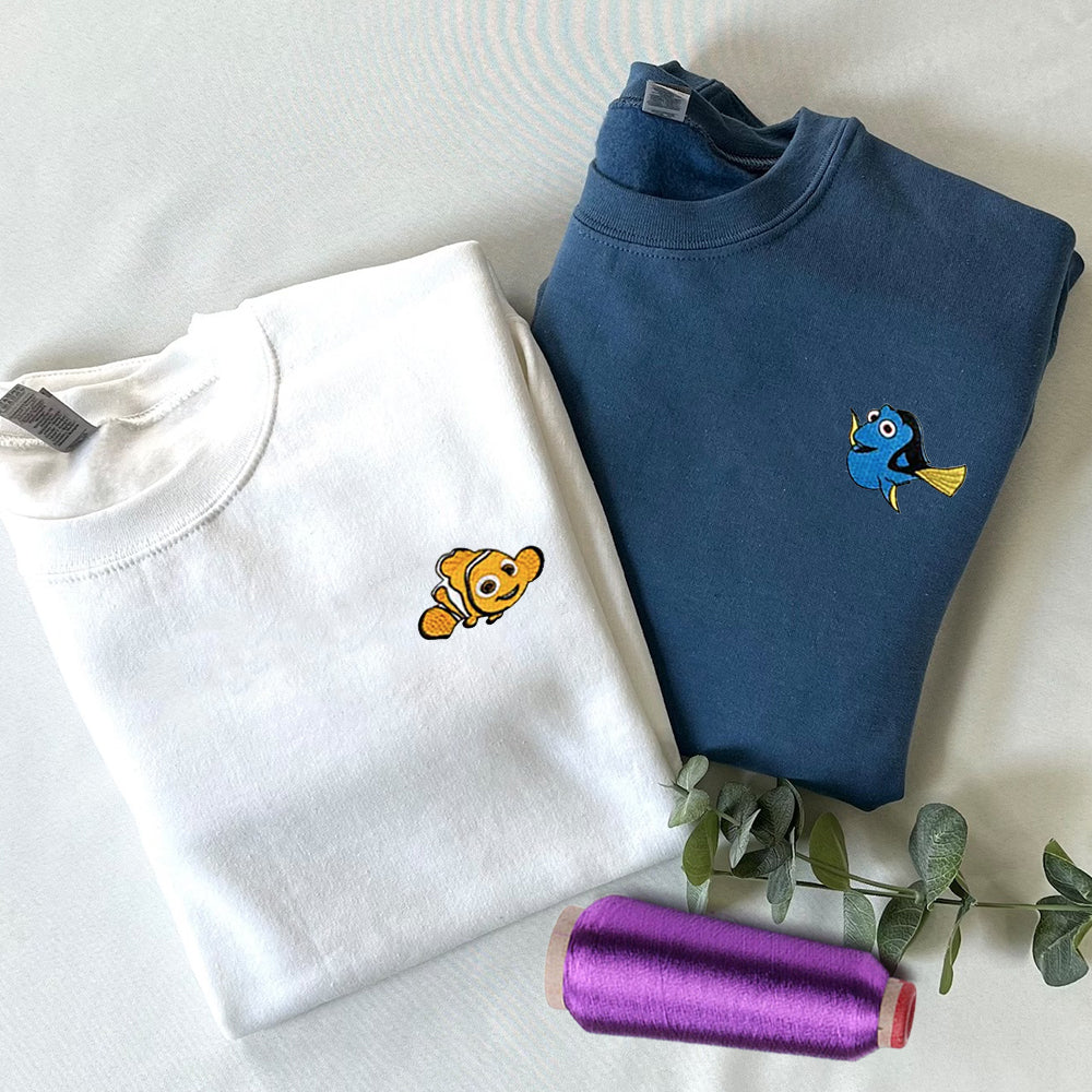 Custom Cute Cartoon Fish Couples Sweatshirt, Couple Embroidery Sweatshirt CM_C42