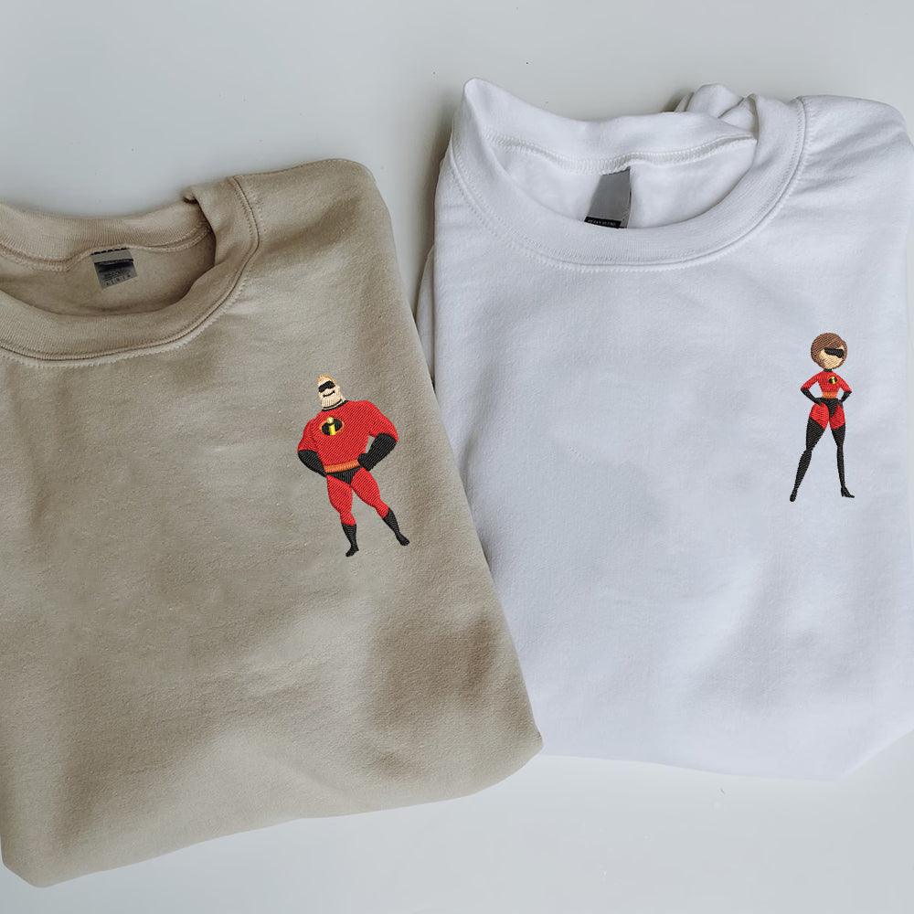 Custom Cute Cartoon Incredible Couples Sweatshirt, Couple Embroidery Sweatshirt CM_C43