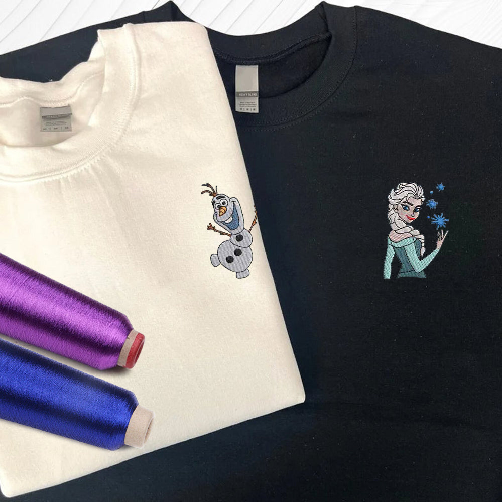 Custom Cute Frozen Princess Couples Sweatshirt, Couple Embroidery Sweatshirt CM_C54
