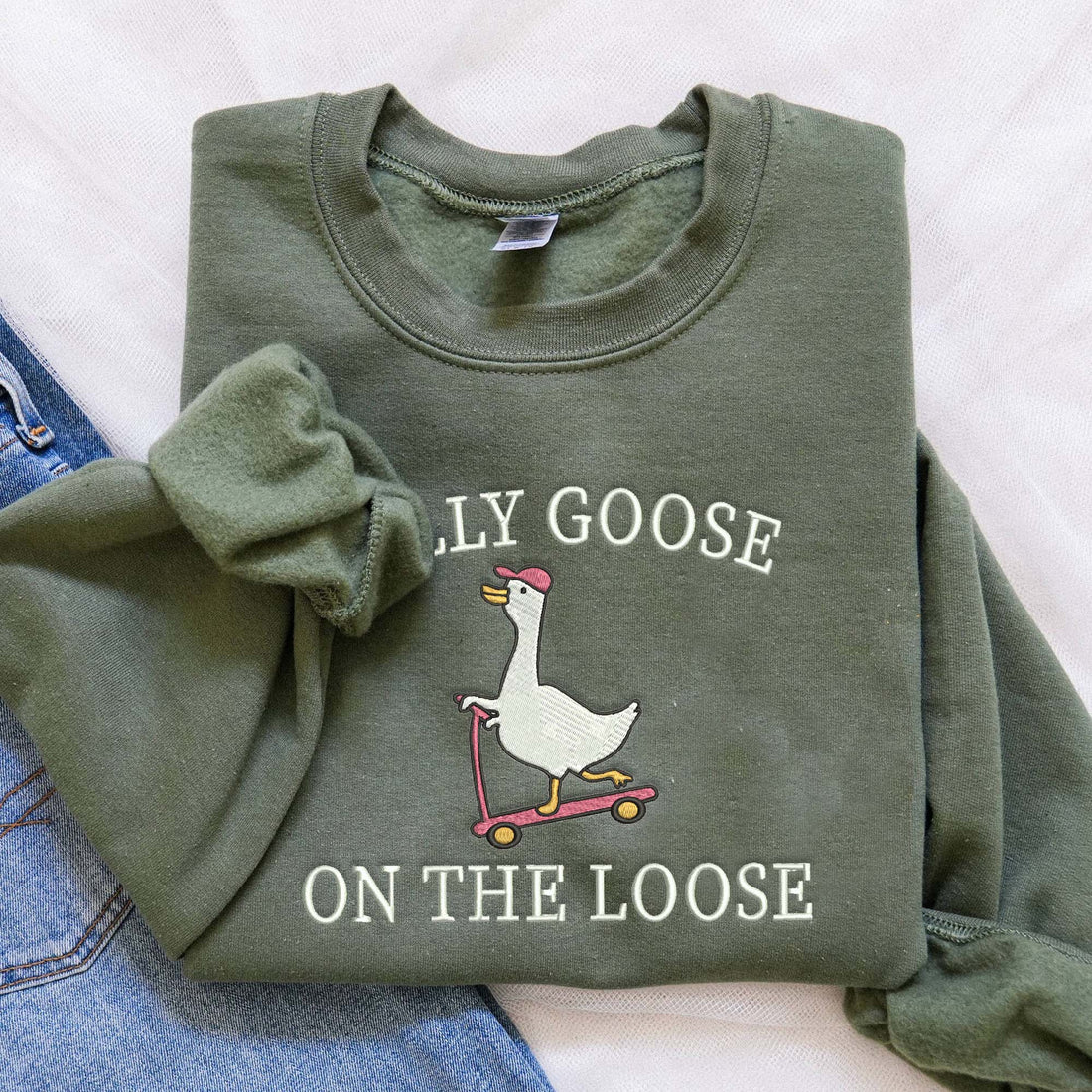 Embroidered Silly Goose On the Loose Sweatshirt, Embroidered Goose Shirt For Couple FU_M03
