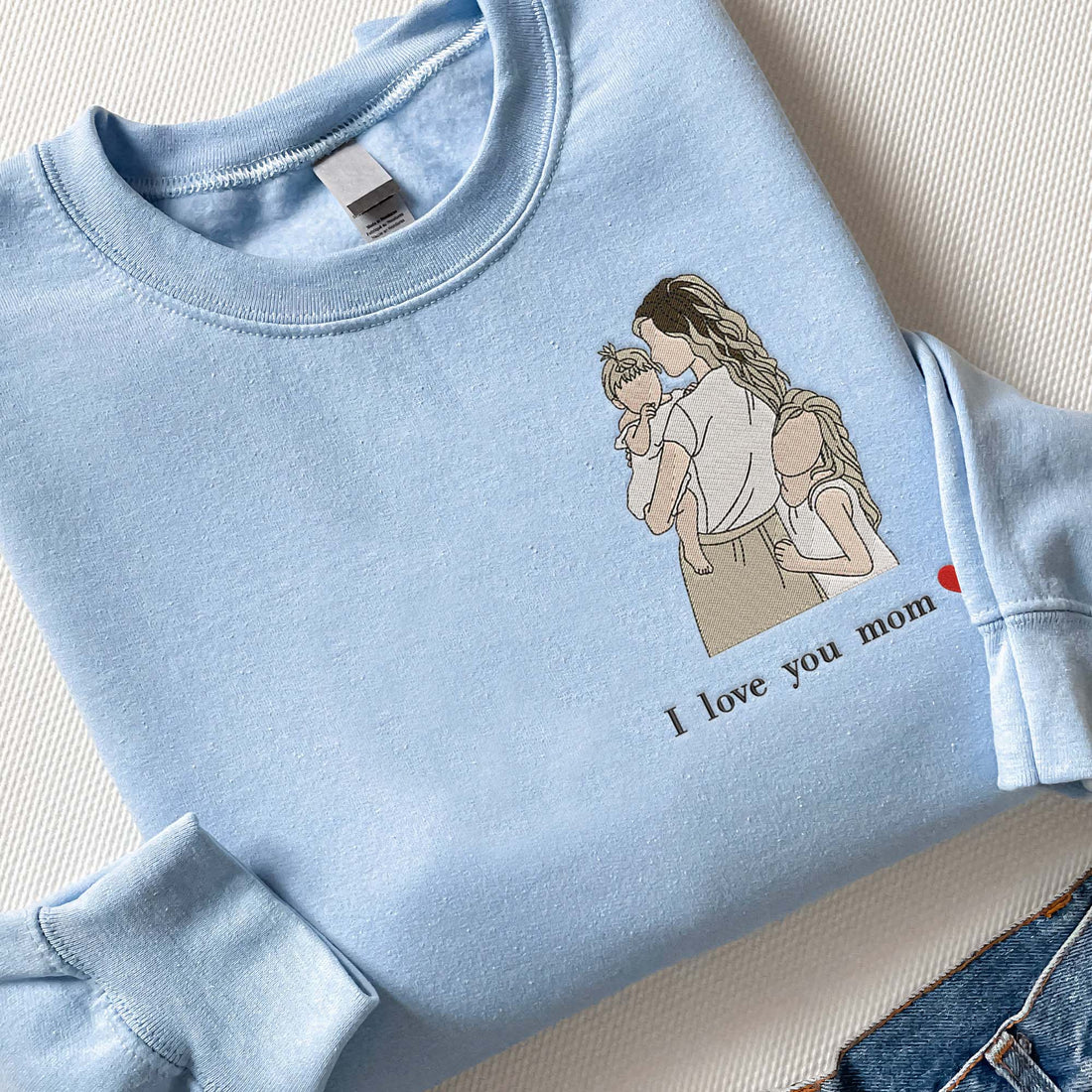 Custom Embroidered Portrait From Photo Shirt, I Love You Mom Shirt F_M04