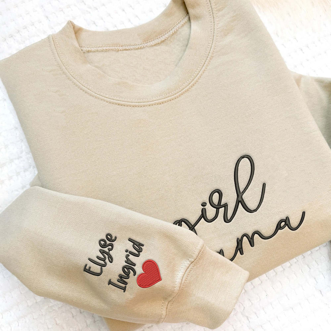 Girl Mama Shirt, Embroidered Mom Crewneck with Kids Names Sweatshirt For Father's Day F_M89