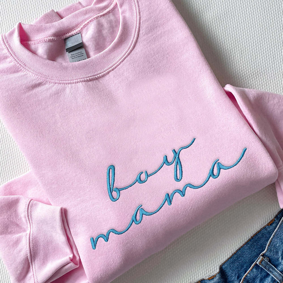Boy Mama Sweatshirt, Embroidered Mom Crewneck with Kids Names Shirt For Mother's Day F_M91