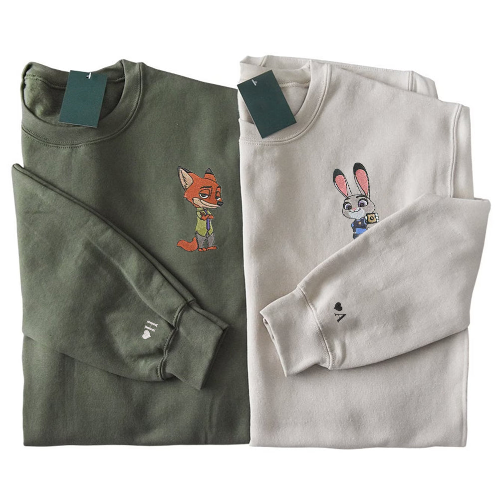 Custom Cute Cartoon Rabbits Couples Sweatshirt, Couple Embroidery Sweatshirt CM_C45