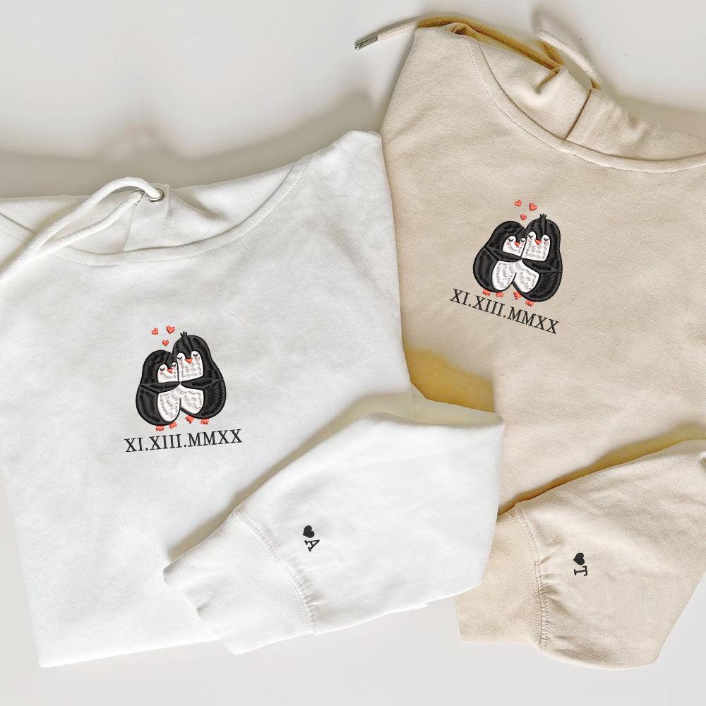 Custom Cute Penguin Couples Sweatshirt, Couple Embroidery Sweatshirt CM_C63