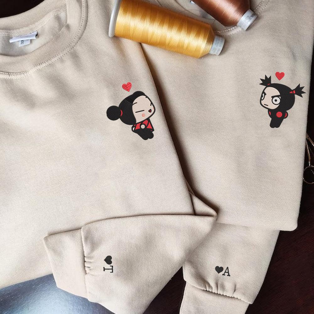 Custom Cartoon Lovely Couples Sweatshirt, Couple Embroidery Sweatshirt CM_C80