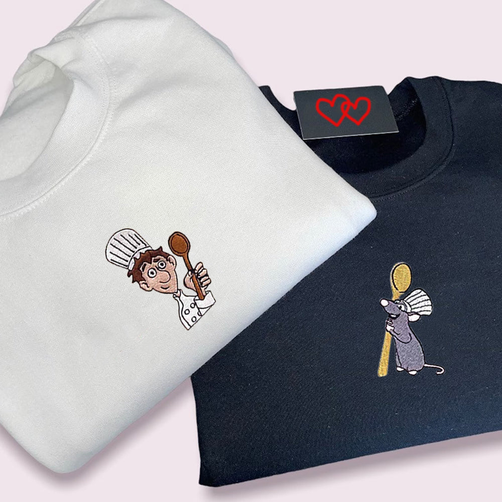 Custom Cute Chef x Mouses Couples Sweatshirt, Couple Embroidery Sweatshirt CM_C49