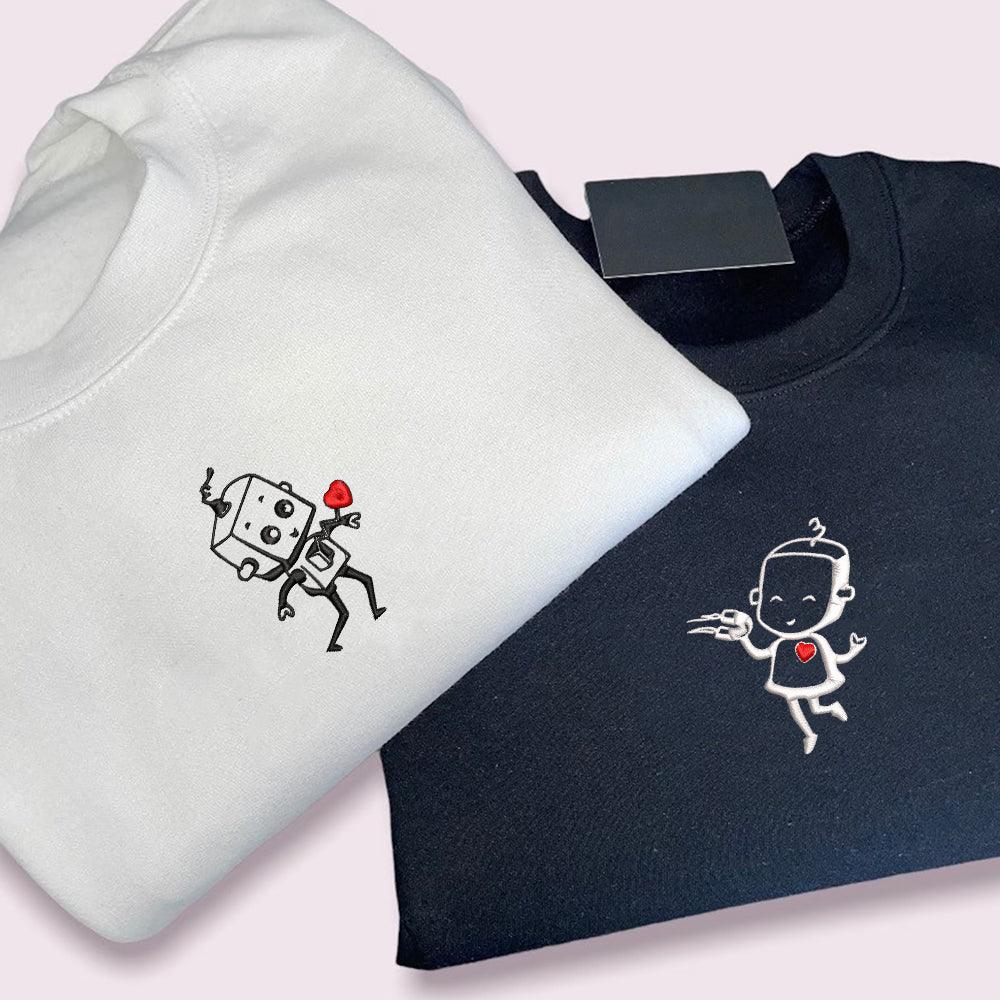 Custom Robot Heart Couples Sweatshirt, Couple Embroidery Sweatshirt CM_C81