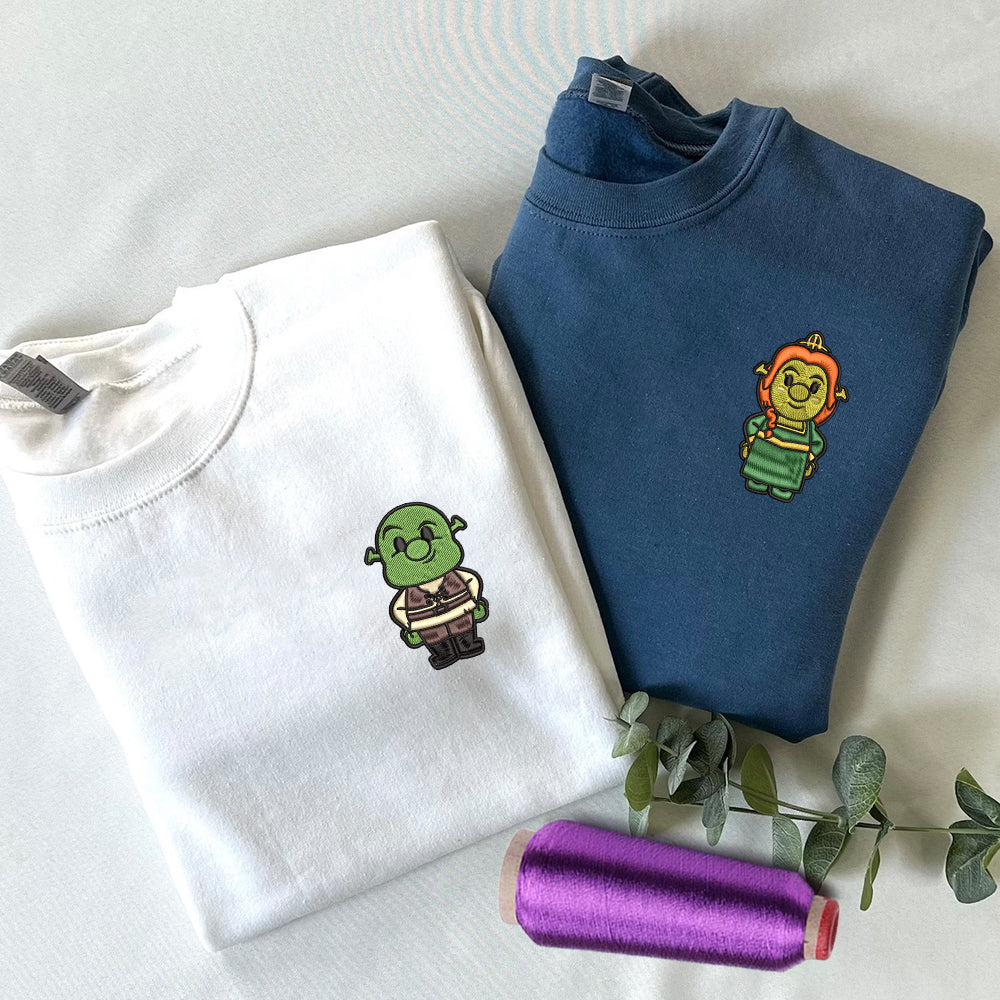 Custom Cute Ogre x Princess Cartoon Couples Sweatshirt, Couple Embroidery Sweatshirt CM_C61