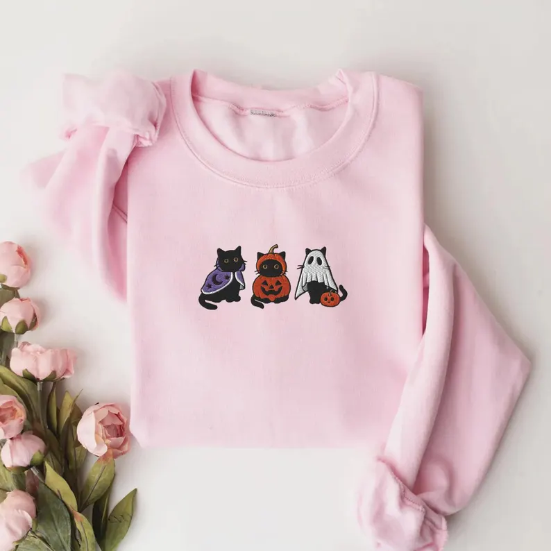 Embroidered Black Cat Sweatshirt T_M57