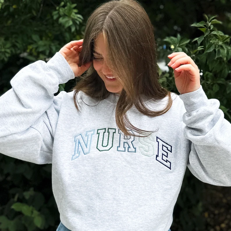 Blue-Green Embroidered NURSE Athletic Block Gemma Sweatshirt T_M101