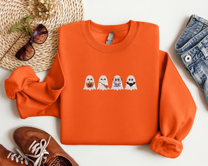 Embroidered Cute Ghost Sweatshirt T_M64