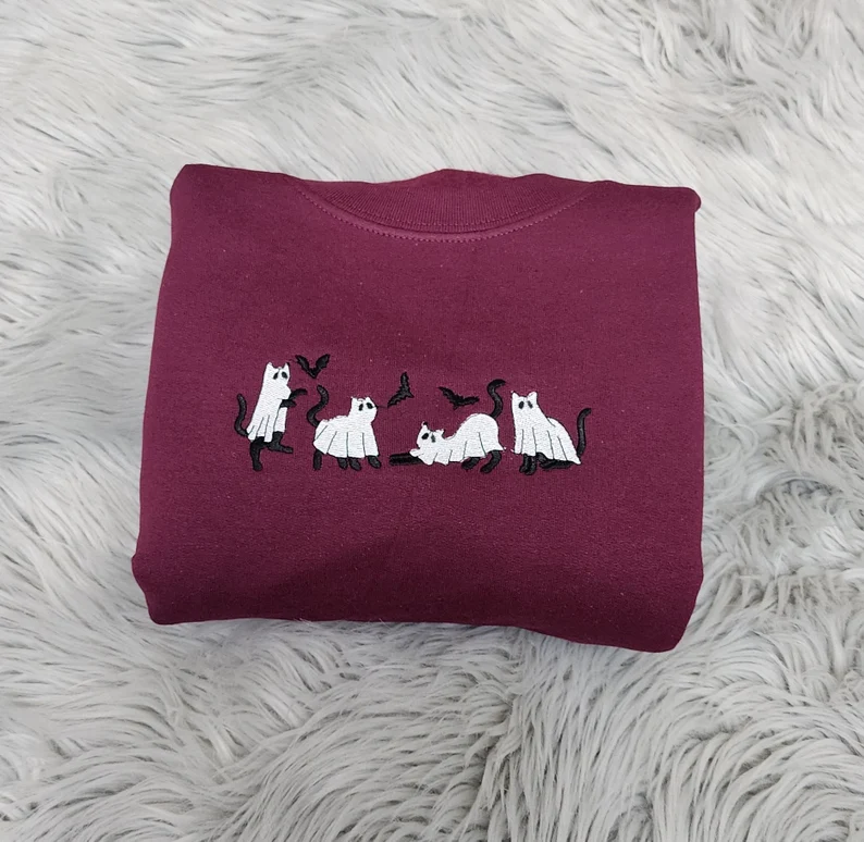 Ghost Cats Embroidered Sweatshirt T_M58