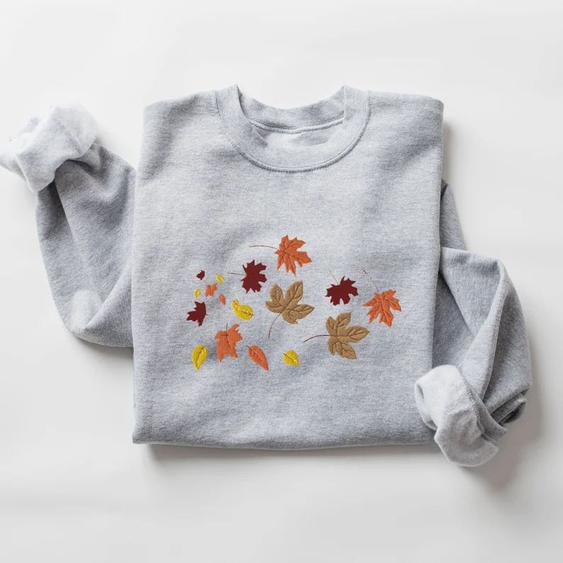 Embroidered Fall Leaves Sweatshirt T_M70