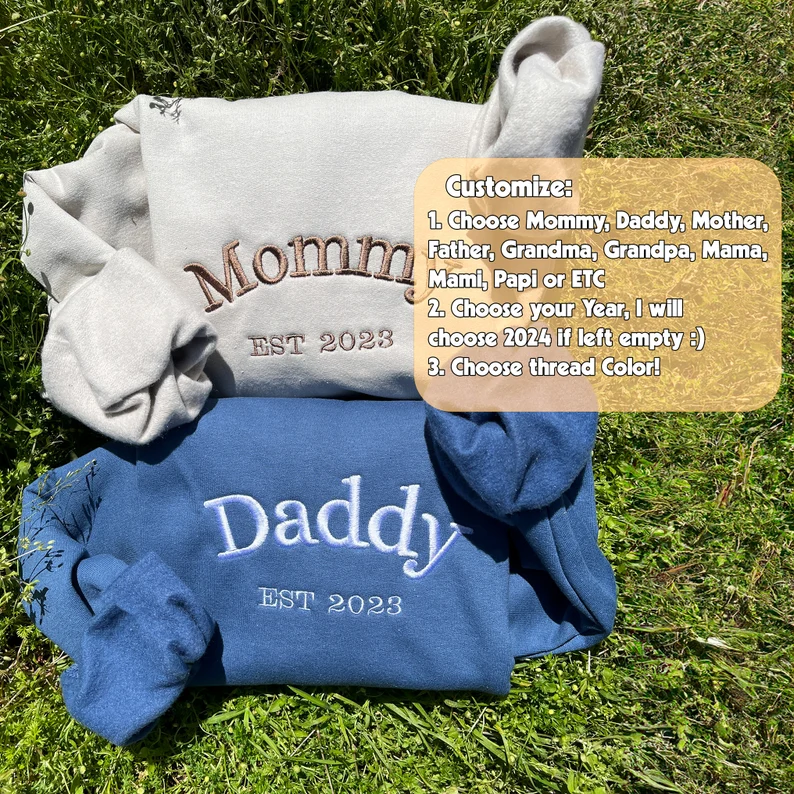 Mommy Daddy Embroidered Crewneck Sweatshirt T_M15