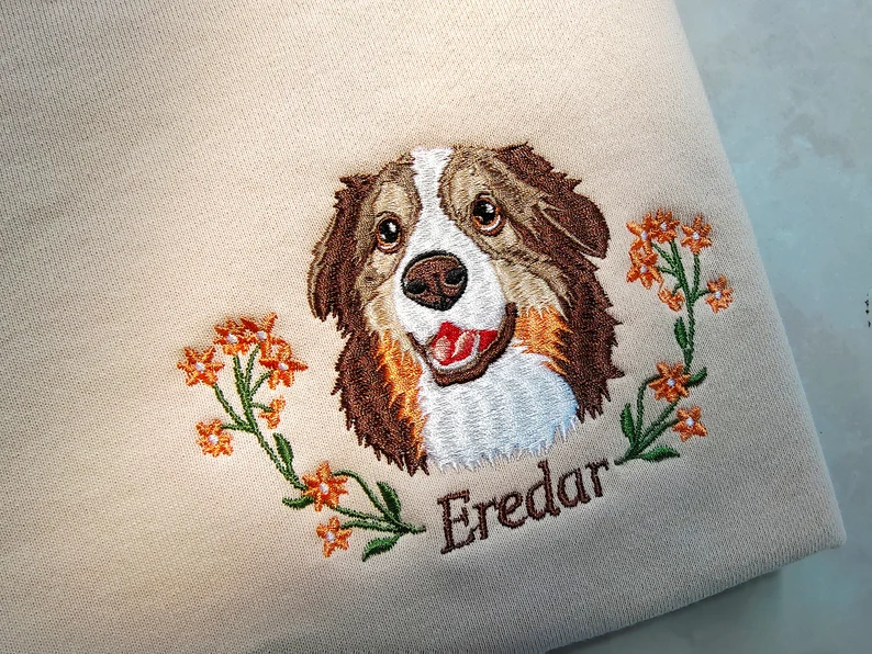 Custom Dog Portrait Embroidered Sweatshirt T_M95