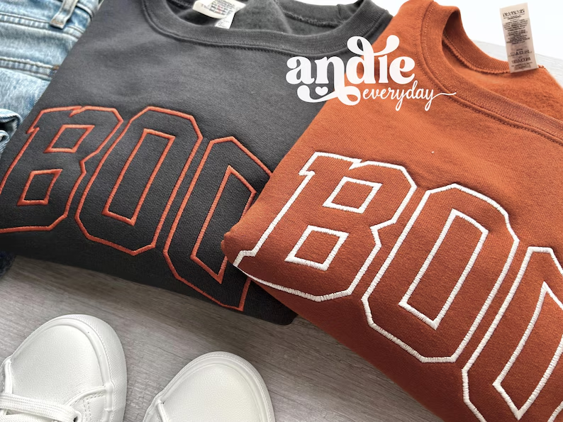 Boo Embroidered Halloween Sweatshirt T_M74