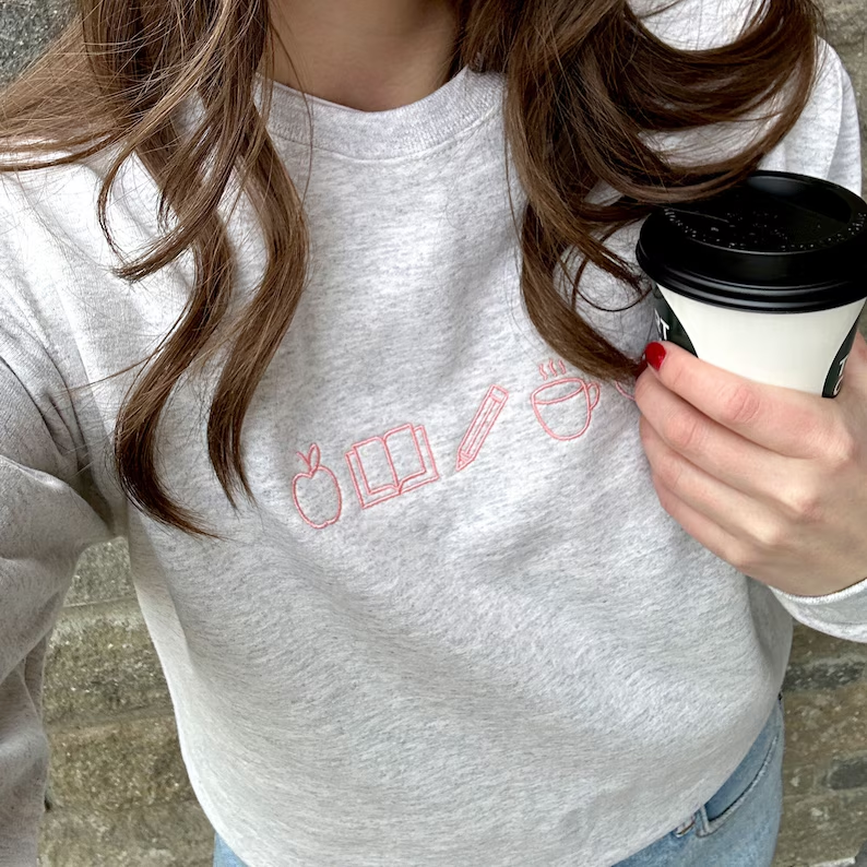 Embroidered Teacher Life Crewneck Sweatshirt T_M102